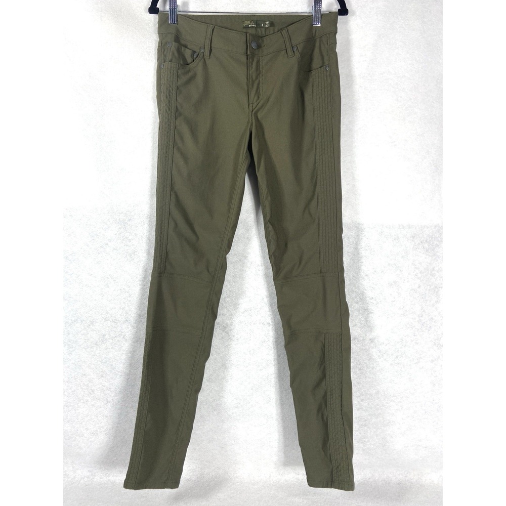 Prana Pants Womens 8 Olive Green Skinny Leg Low Rise Pockets Moto Utility